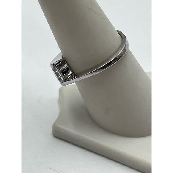 Sterling Silver 925 Rhodium Round Bezel CZ Solitaire Ring Sz 7.5 - Picture 10 of 13